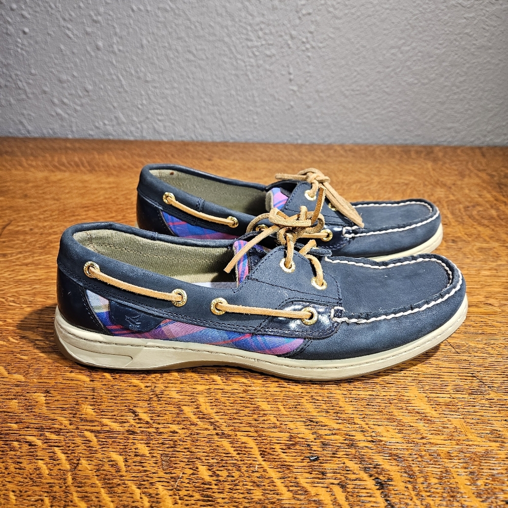 Sperry Navy and Plaid Boat Shoes 9